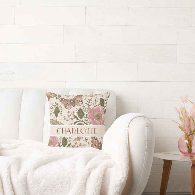 Modern Trendig Wildblomme Botanical Blommigt Monog Kudde (Soffa)