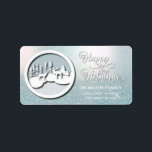 Modern trendig Winter-scen Glad helg Adressetikett<br><div class="desc">Skriptet Glad helg för vinterscenen med vattentorg. Sofistikerad och konstnärlig sammansättning av färg. Ett modernt,  unikt grafiskt konstverk som skapats för dig.</div>