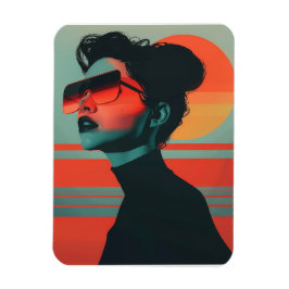 Modern Trendig Woman Retro Sunset Flexible Magnet