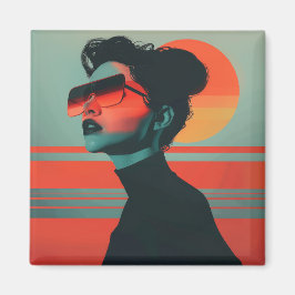 Modern Trendig Woman Retro Sunset Magnet