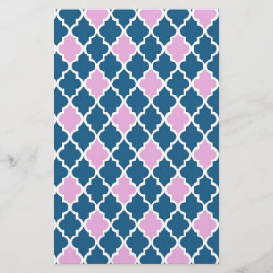modern, trendigets rosa och marin blå quatrefolie brevpapper