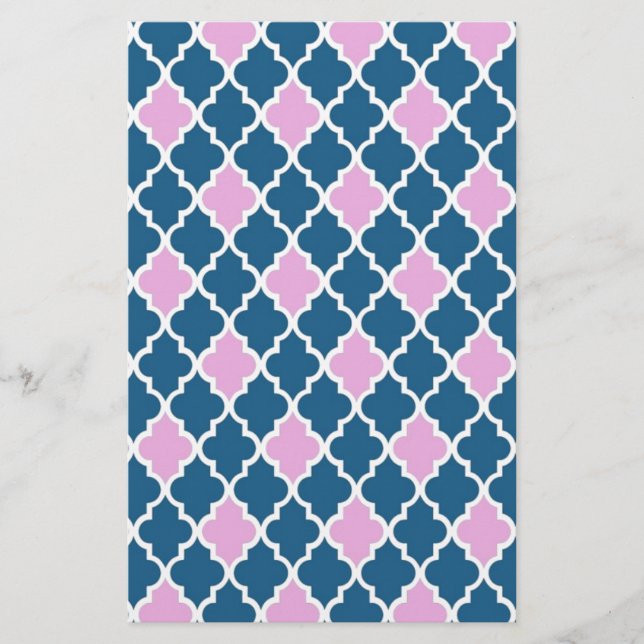modern, trendigets rosa och marin blå quatrefolie brevpapper (Framsida)