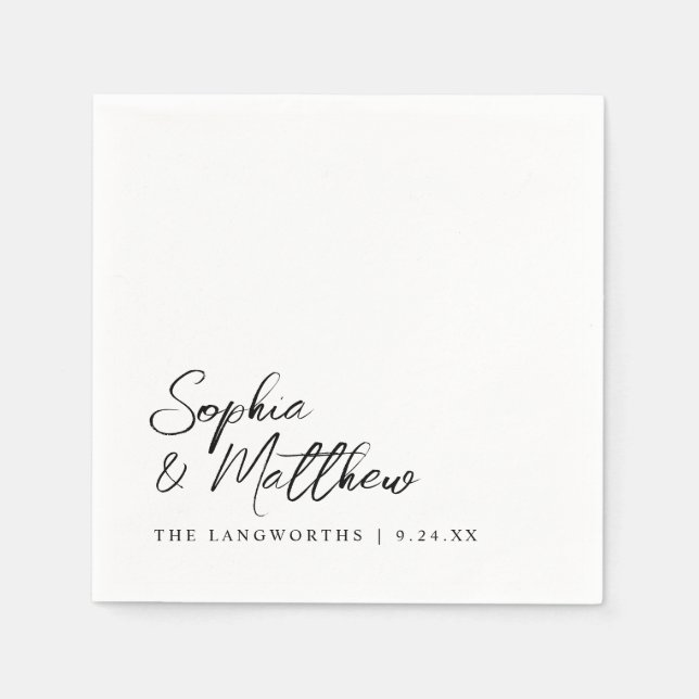 Modern Trendy Black and White Handwritten Wedding Pappersservett (Framsidan)