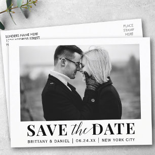 Modern Trendy Black and White Photo Save Date Vykort