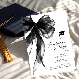 Modern Trendy Black Bow Graduation Party Inbjudningar