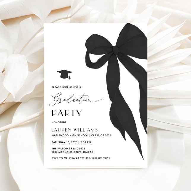 Modern Trendy Black Bow Graduation Party Inbjudningar (Skapare uppladdad)