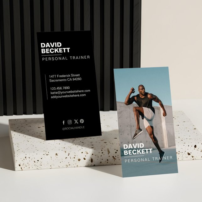 Modern Trendy Coach Personal Trainer Fitness Photo Visitkort (Modern & Trendy Personal Trainer Fitness Photo Business Card)