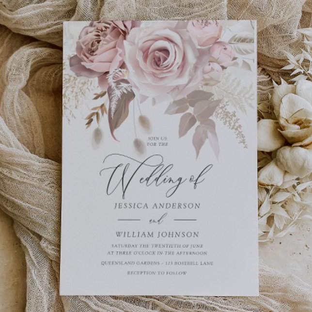 Modern Trendy Designer Dusty Rose Blush Wedding Magnetisk Inbjudningskort (Skapare uppladdad)