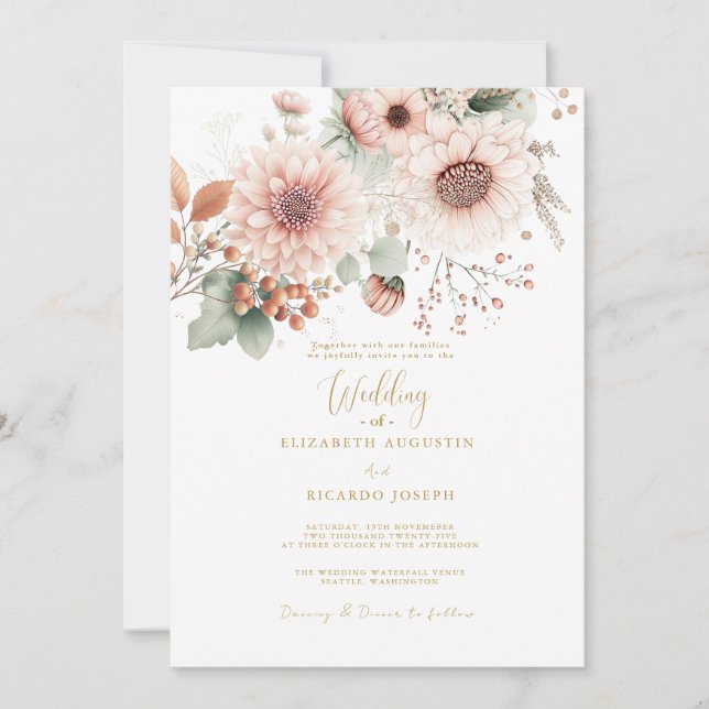 Modern Trendy Dusty Rose Blush Wedding  Inbjudningar (Framsida)