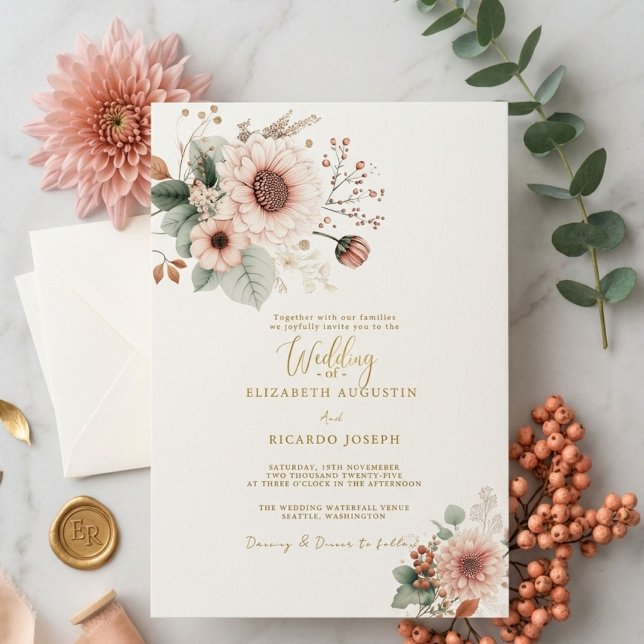 Modern Trendy Dusty Rose Blush Wedding  Inbjudningar (Skapare uppladdad)