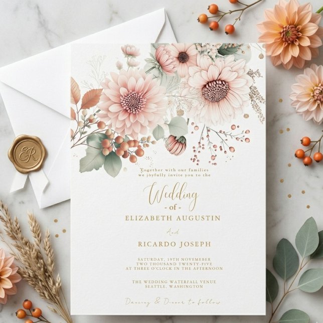 Modern Trendy Dusty Rose Blush Wedding  Invitation Inbjudningar (Skapare uppladdad)