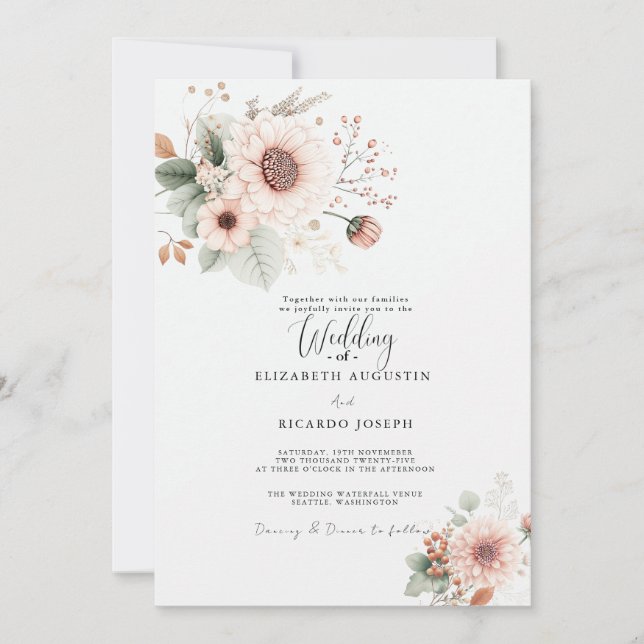 Modern Trendy Dusty Rose Blush Wedding  Invitation Inbjudningar (Framsida)