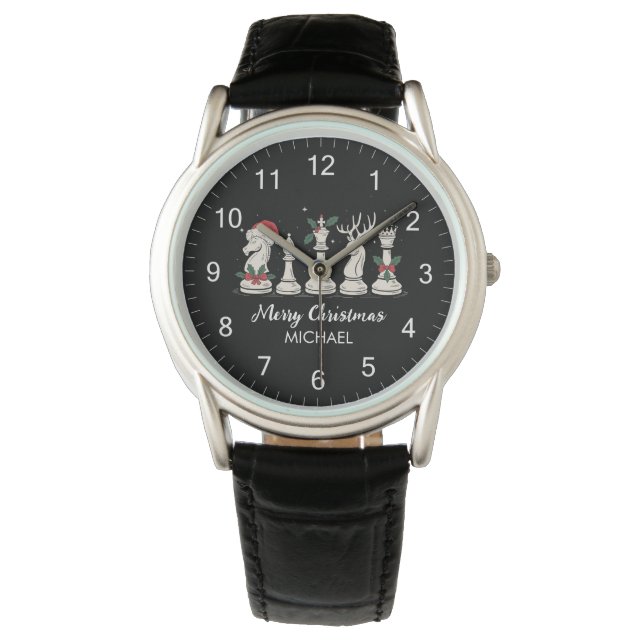 Modern Trendy Personalized Chess Pieces Christmas  Armbandsur (Framsida)