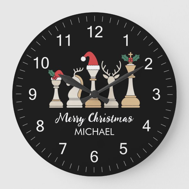 Modern Trendy Personalized Chess Pieces Christmas  Stor Klocka (Framsida)