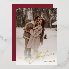 Modern Trendy Photo Elegant Script Red Christmas 