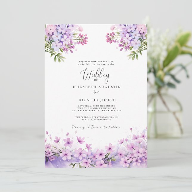 Modern Trendy Purple Lavender  Wedding Inbjudningar (Stående Fram)
