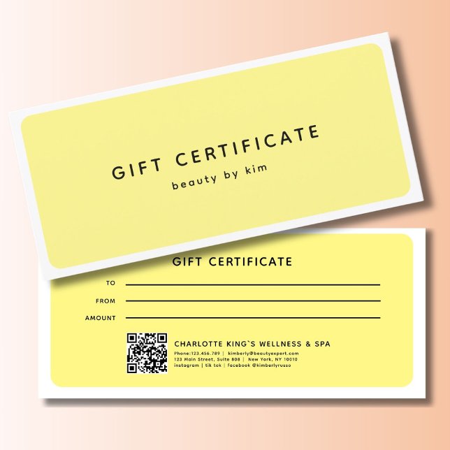 Modern Trendy Salong QR-kod Presentkort (Modern Trendy Salon QR Code Custom Gift Certificate)