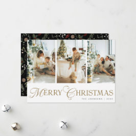 Modern Trendy Script Photo Collage Christmas Julkort