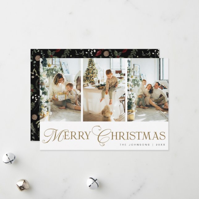 Modern Trendy Script Photo Collage Christmas Julkort (Fram/Back In Situ)