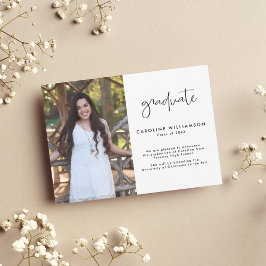 Modern Trendy Script Photo Graduation Announcement Tack Kort