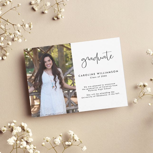 Modern Trendy Script Photo Graduation Announcement Tack Kort (Skapare uppladdad)