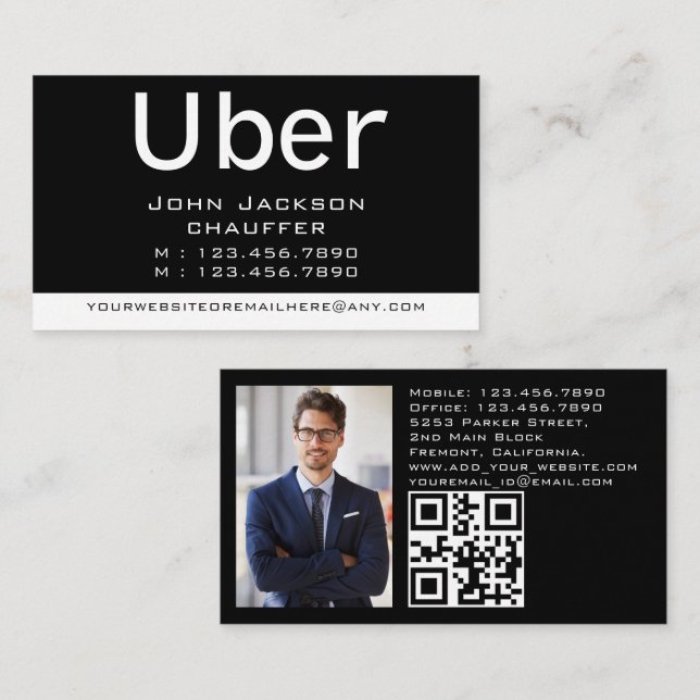 Modern & Trendy Taxi Cab Driver photo qr code Visitkort (Fram/baksida)