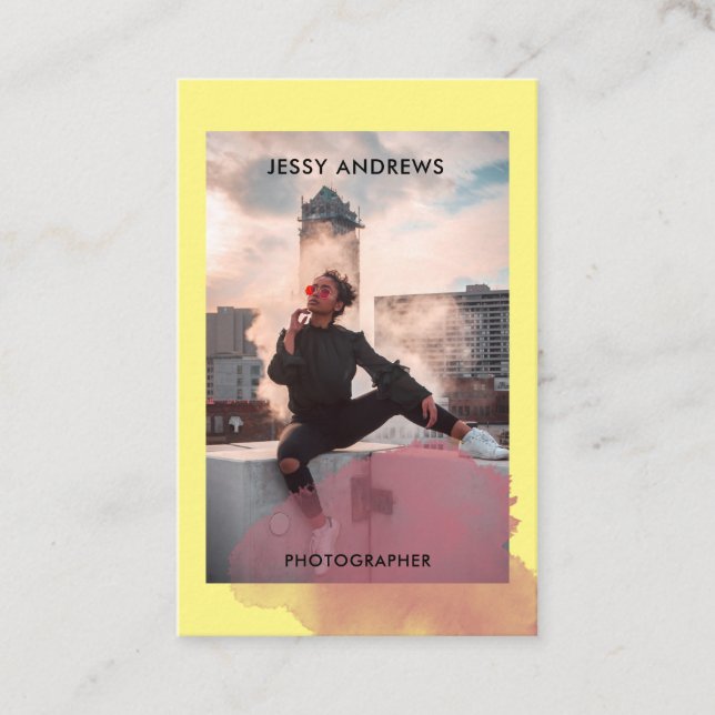 Modern Trendy Watercolor Foto Visitenkarte Visitkort (Framsida)