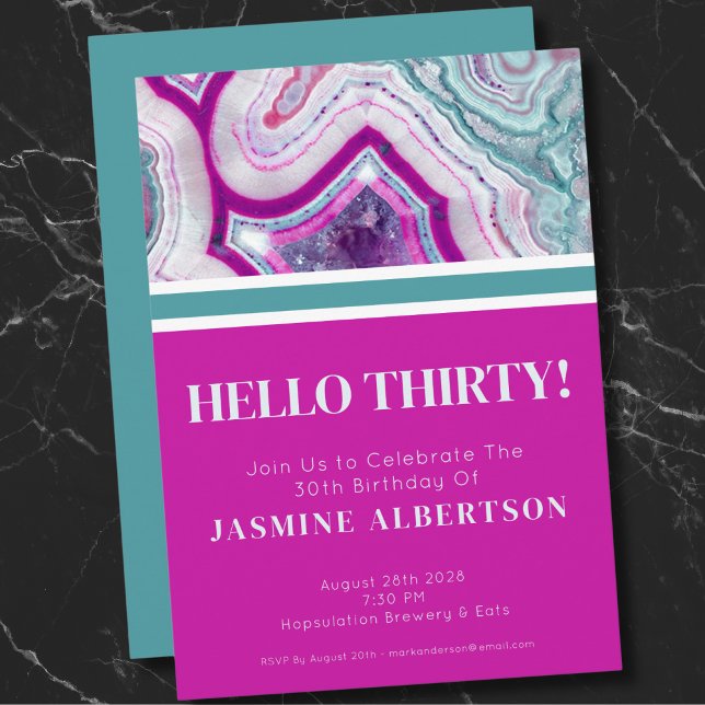 Modern trettio 30års födelsedag Party Inbjudningar (Bright Unique Agate Thirty 30th Birthday Party Invitation)