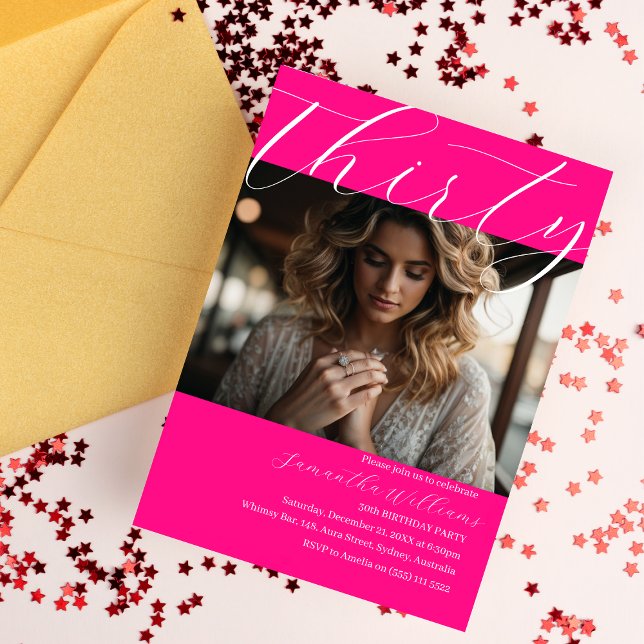 Modern trettio Rosa Photo 30års födelsedag inbjuda Inbjudningar (Skapare uppladdad)