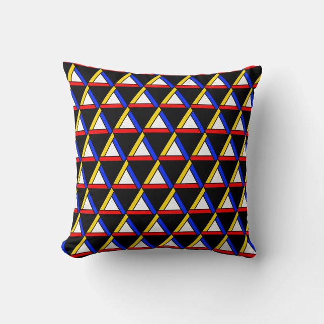 Modern tri-color abstrakt triangel mönster på svar kudde (Framsida)