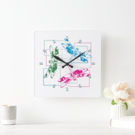 Modern Tri-Färg Dragonflies Wall Clock Fyrkantig Klocka