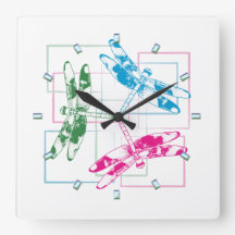 Modern Tri-Färg Dragonflies Wall Clock