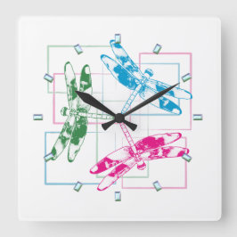Modern Tri-Färg Dragonflies Wall Clock Fyrkantig Klocka