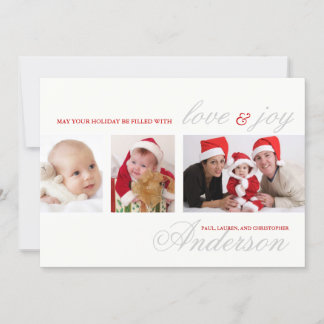 Modern Tri-Photo Helgdag Photo Card Julkort