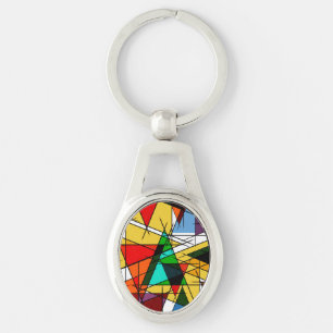 Modern Triangel Färgrik Geometrisk Ovalt Silverfärgad Nyckelring