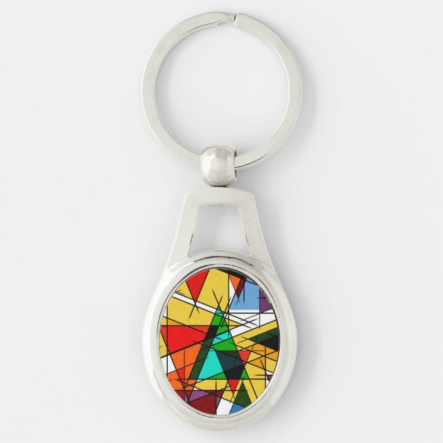 Modern Triangel Färgrik Geometrisk  Ovalt Silverfärgad Nyckelring (Framsidan)