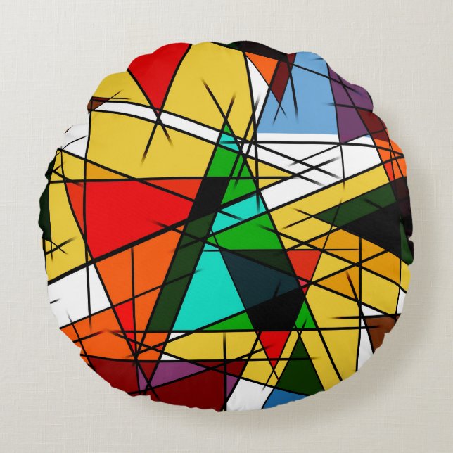 Modern triangel färgrik geometrisk  rund kudde (Framsidan)