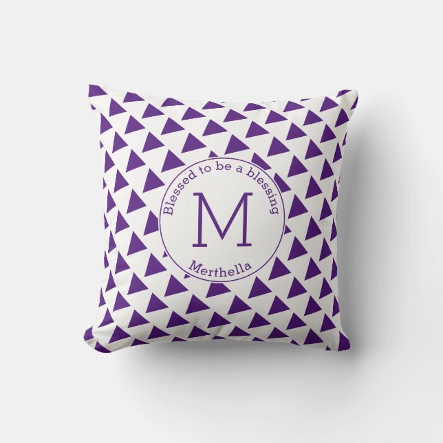 Modern triangel Geometric Lila White Monogram Kudde (Framsida)