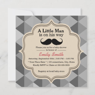 Modern triangel Quilts Mustache Boy Baby Shower Inbjudningar