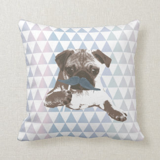 Modern Triangle Mönster Blue Mustache Pug Kudde