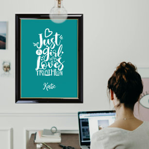 Modern Triathlon-motivation Turkos Vit Typsnitt Poster
