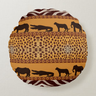 Modern Tribal Afrikansk Gepard Mönster Djurtryck Rund Kudde