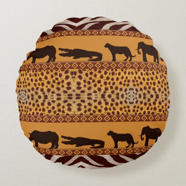 Modern Tribal Afrikansk Gepard Mönster Djurtryck Rund Kudde (Framsidan)