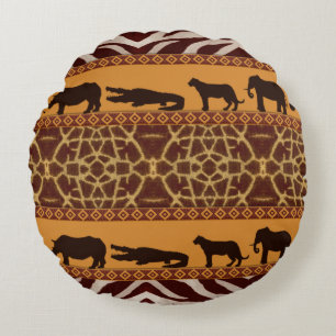 Modern Tribal Afrikansk Giraff Mönster Djurtryck Rund Kudde