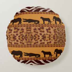 Modern Tribal Afrikansk Jaguar Mönster Djurtryck Rund Kudde