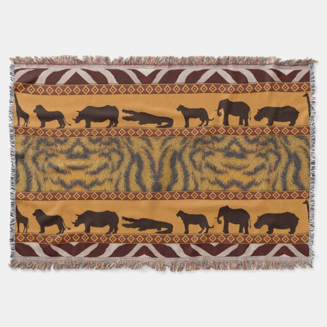 Modern Tribal Afrikansk Tiger Mönster Djurtryck Filt (Framsidan)
