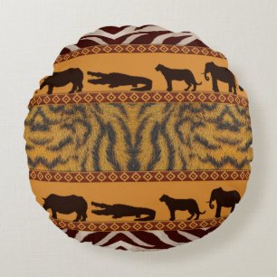 Modern Tribal Afrikansk Tiger Mönster Djurtryck Rund Kudde