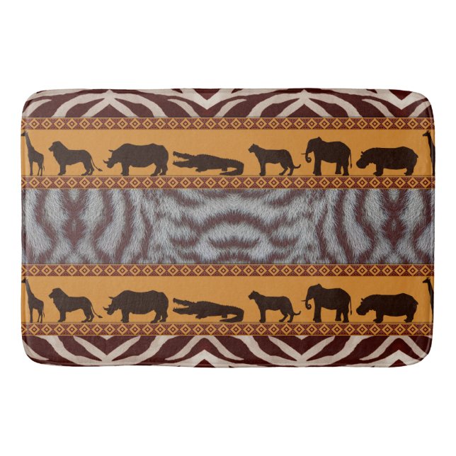 Modern Tribal Afrikansk Vit Tiger Djurtryck Badrumsmatta (Framsidan)