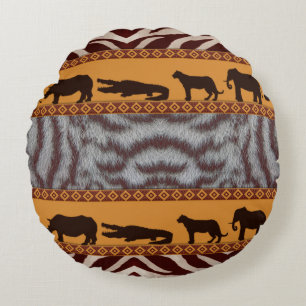 Modern Tribal Afrikansk Vit Tiger Djurtryck Rund Kudde