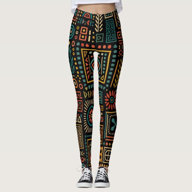 Modern Tribal Geometrisk Mönster Leggings (Framsida)